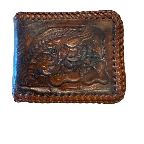 Vintage Hand Tooled Brown Leather Wallet - Picture 1 of 5